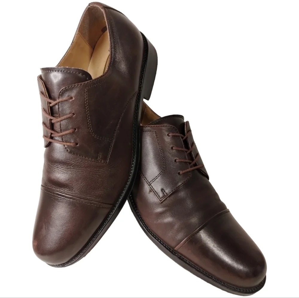 Chaps Lace Up Loafers Mens Size 10.5‎ Brown Leather Cap Toe Casual Career Shoes